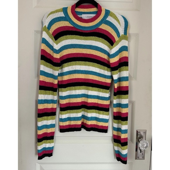 Sag Harbor Sweaters - VTG Sag Harbor Women SZ M Sweater Multicolor Striped Long Sleeve Retro Colorful